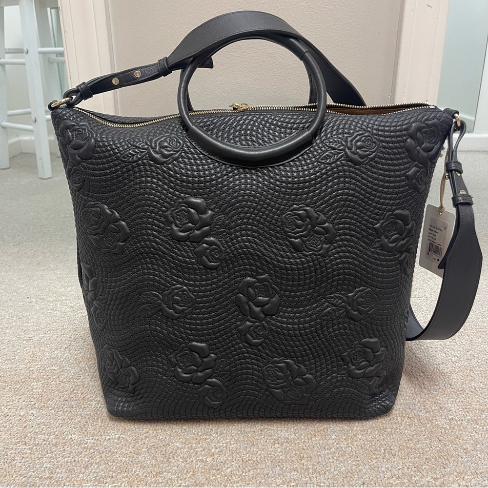 HOBO Maggie Satchel Black Floral Embossed Tote NWT with dust bag